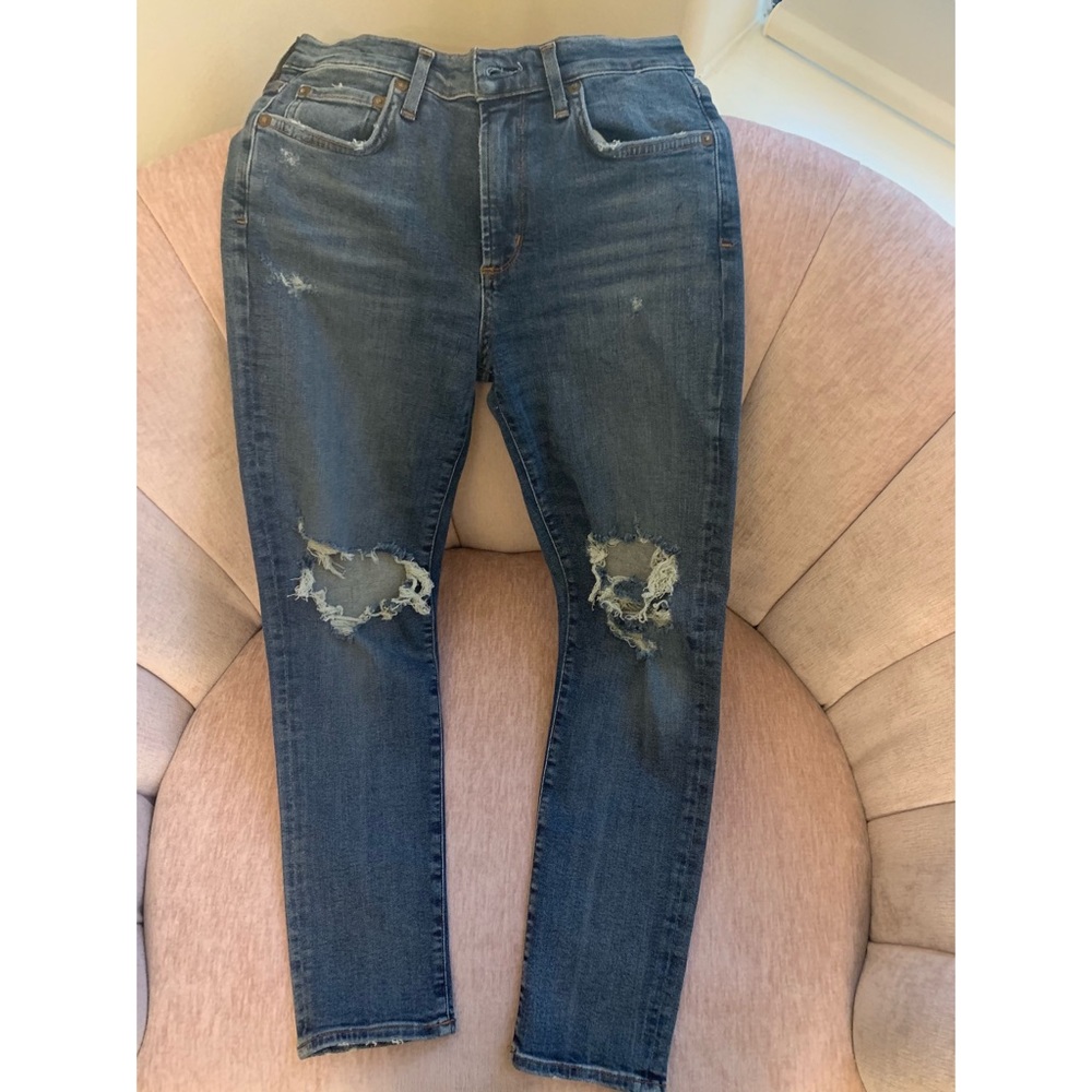 High-rise crop distressed jeans